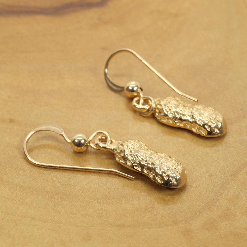 Real 14kt Gold Peanut Dangle Earrings in small size for new mom