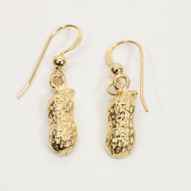 Real 14kt Gold Peanut Dangle Earrings in small size for new mom