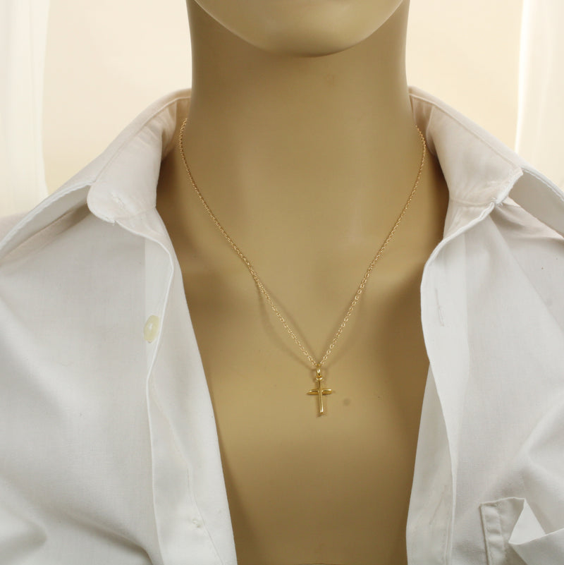 Small Gold Cross Necklace for him or her made in gold vermeil, CR 200
