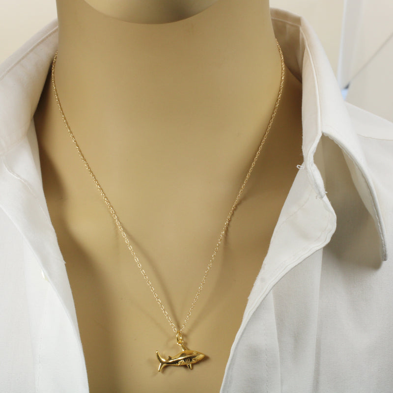 Small Gold Shark Necklace for him or her made in 14kt gold vermeil