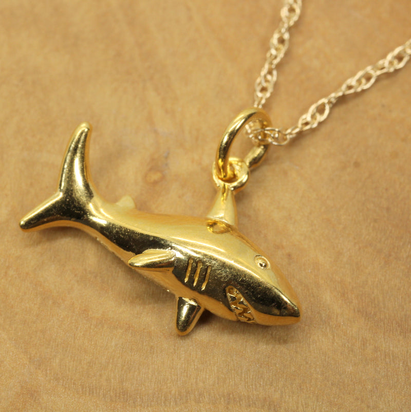 Small Gold Shark Necklace for him or her made in 14kt gold vermeil
