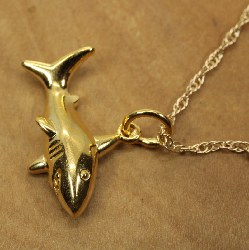 Small Gold Shark Necklace for him or her made in 14kt gold vermeil