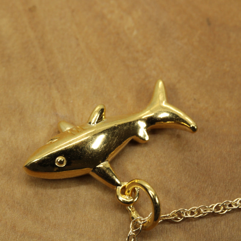 Small Gold Shark Necklace for him or her made in 14kt gold vermeil