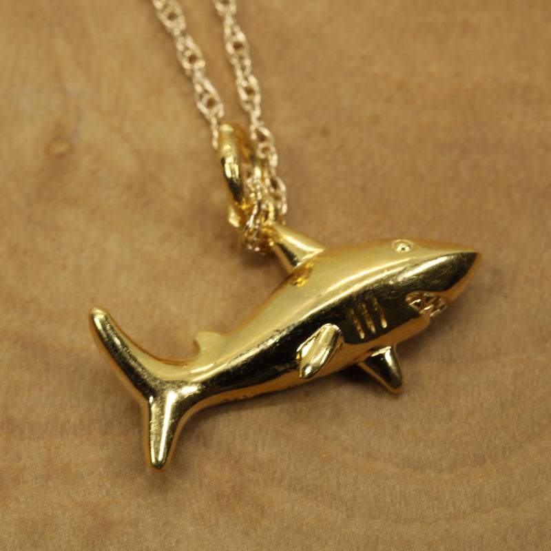 Small Gold Shark Necklace for him or her made in 14kt gold vermeil