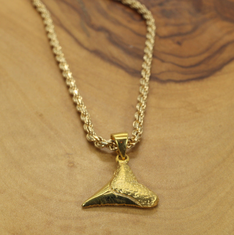 Small Gold Shark Tooth Necklace for him or her made in 14kt gold vermeil