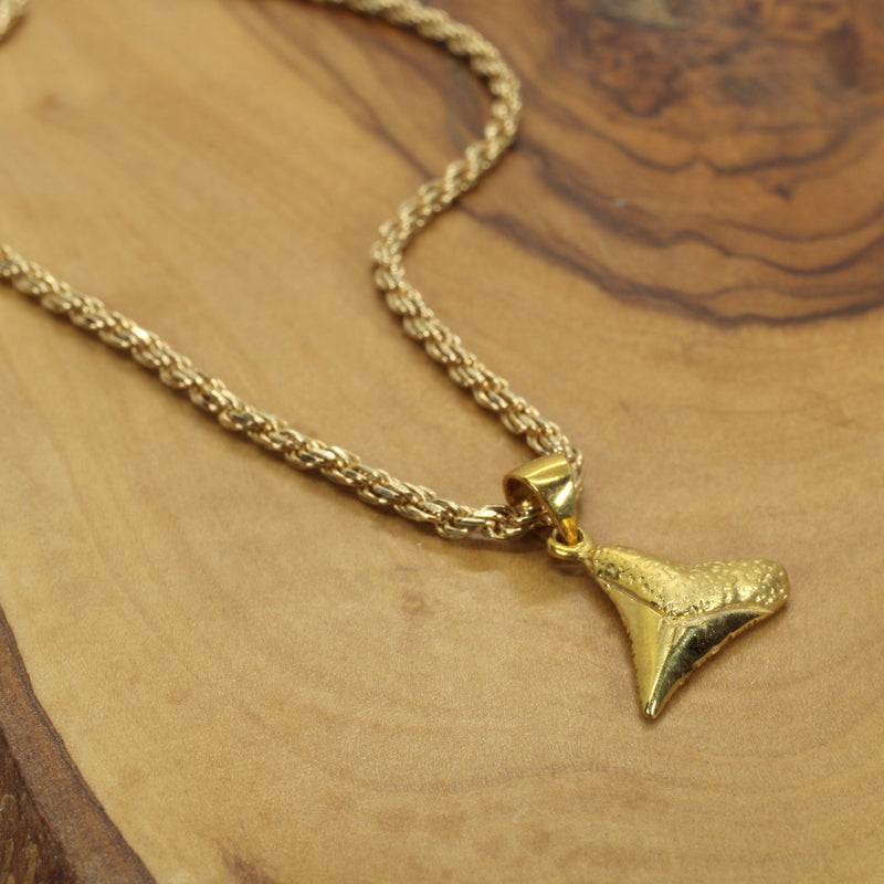 Small Gold Shark Tooth Necklace for him or her made in 14kt gold vermeil