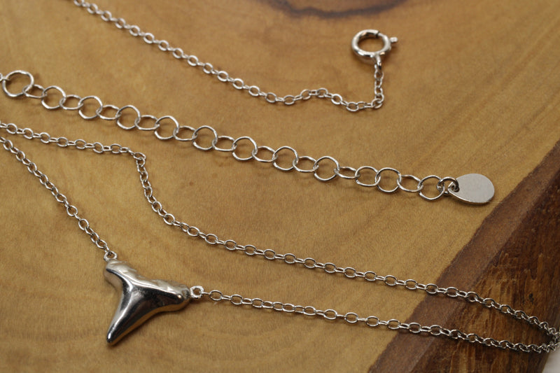 Small Silver Shark Tooth Choker Necklace made in 925 Sterling Silver