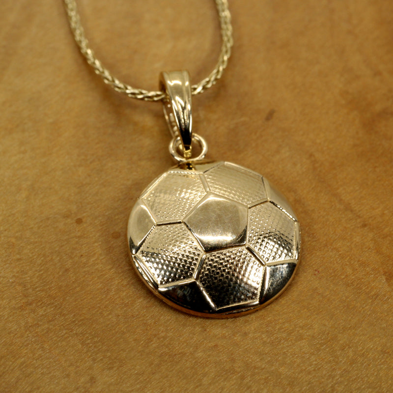 Gold 2D Soccer Ball or Football Necklace made in Real 14kt gold