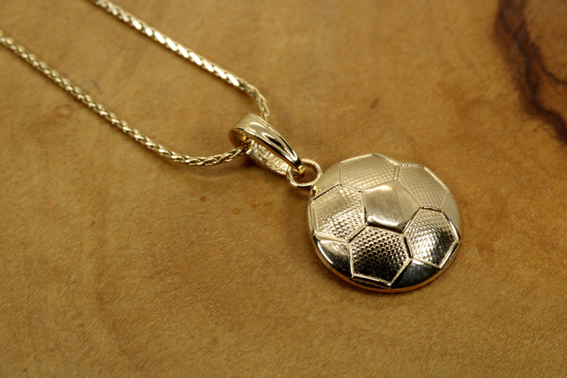 Gold 2D Soccer Ball or Football Necklace made in Real 14kt gold