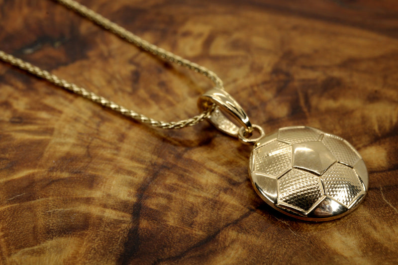 Gold 2D Soccer Ball or Football Necklace made in Real 14kt gold