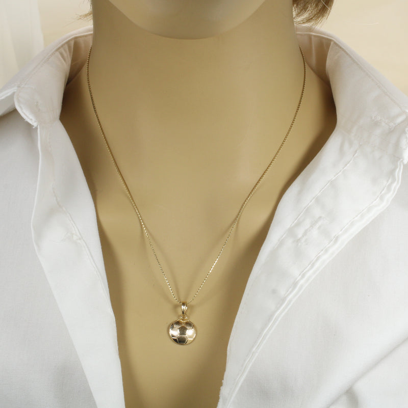 Gold 2D Soccer Ball or Football Necklace made in Real 14kt gold