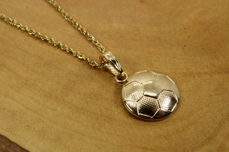 Gold 2D Soccer Ball or Football Necklace made in Real 14kt gold