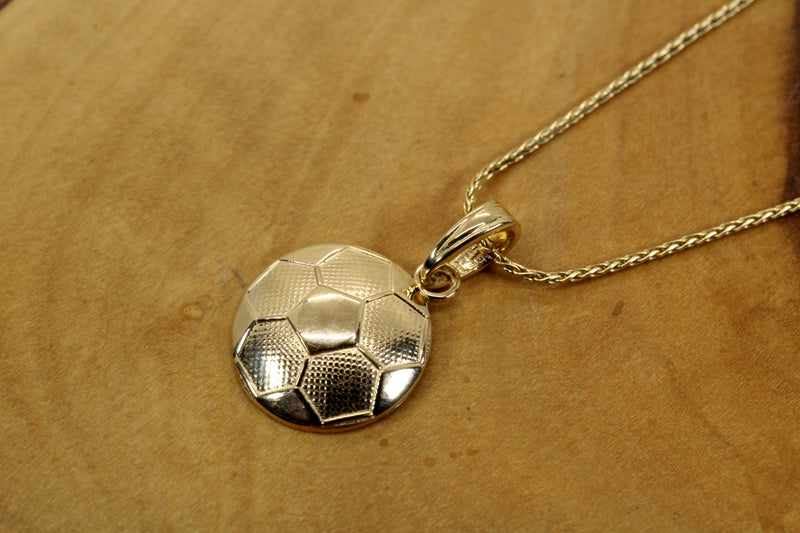 Gold 2D Soccer Ball or Football Necklace made in Real 14kt gold