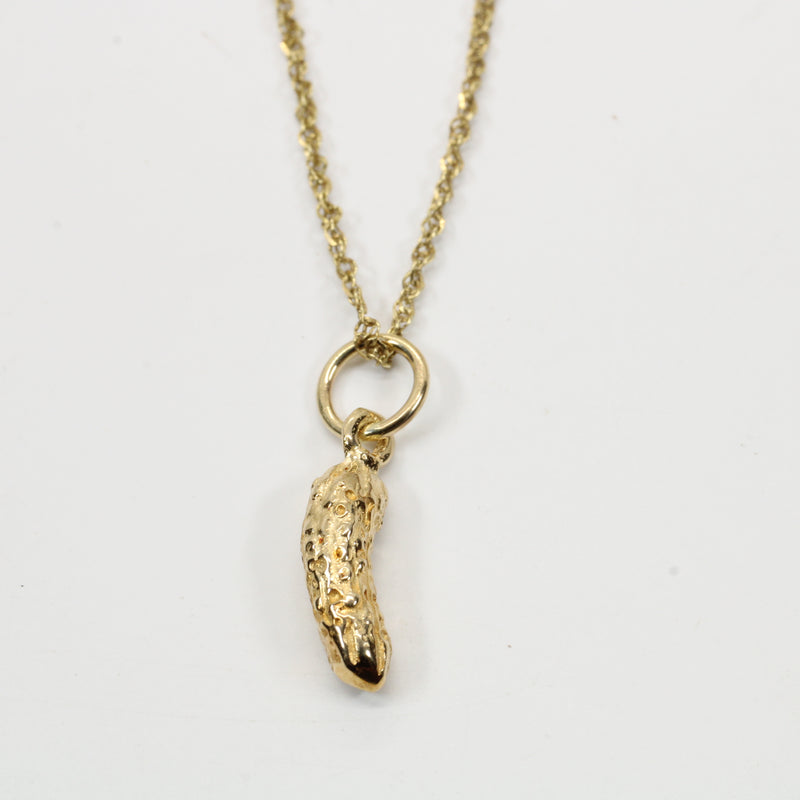 Real Gold Pickle Necklace or charm for her made in solid 14kt gold