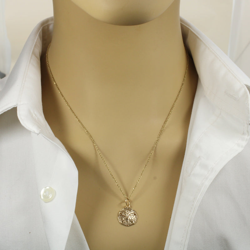 Real Gold Sand Dollar Necklace or charm for her made in solid 14kt gold