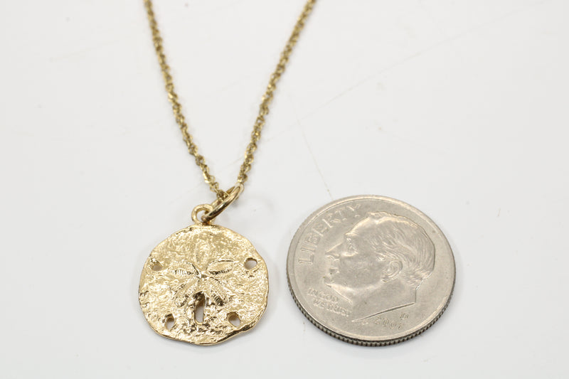 Real Gold Sand Dollar Necklace or charm for her made in solid 14kt gold
