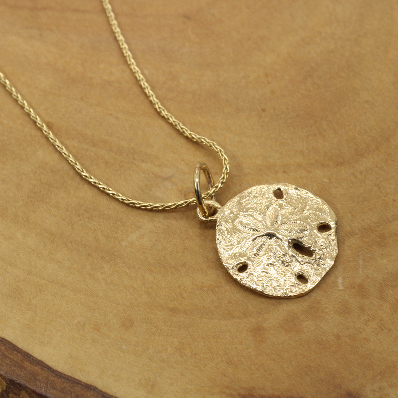 Real Gold Sand Dollar Necklace or charm for her made in solid 14kt gold