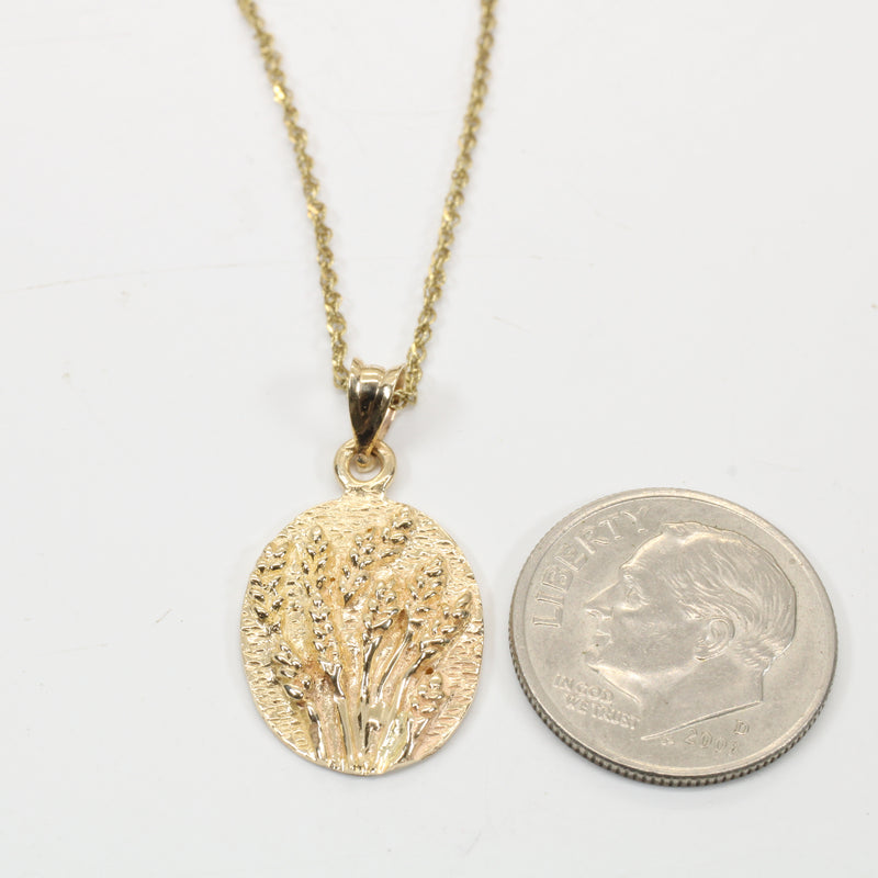 Wheat Field Necklace for her with a Solid 14kt Yellow Gold Wheat Design
