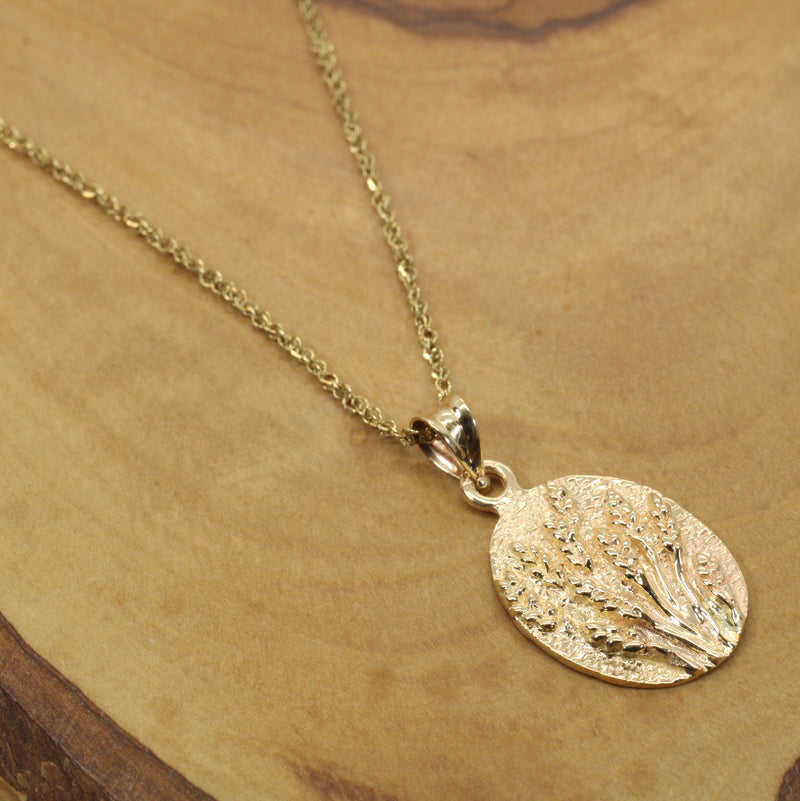 Wheat Field Necklace for her with a Solid 14kt Yellow Gold Wheat Design