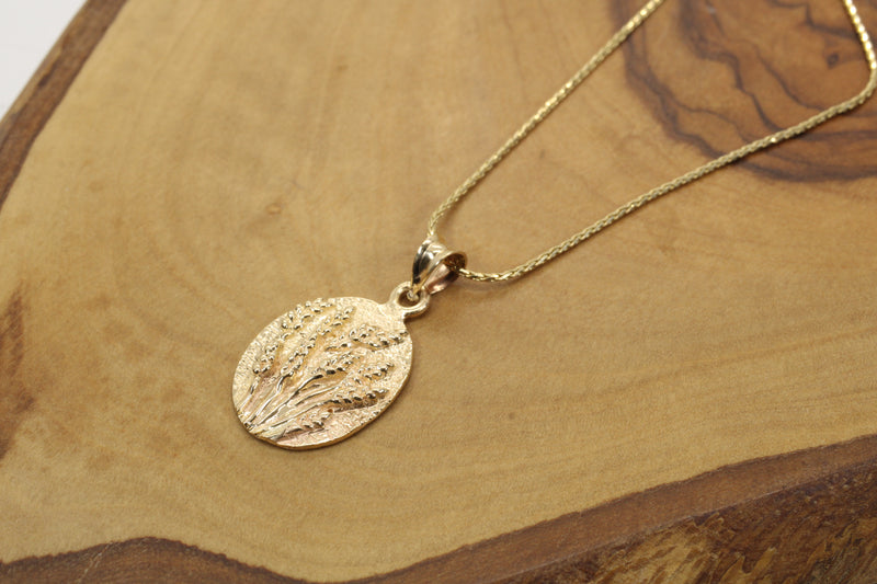 Wheat Field Necklace for her with a Solid 14kt Yellow Gold Wheat Design