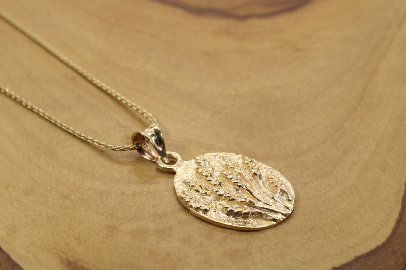Wheat Field Necklace for her with a Solid 14kt Yellow Gold Wheat Design