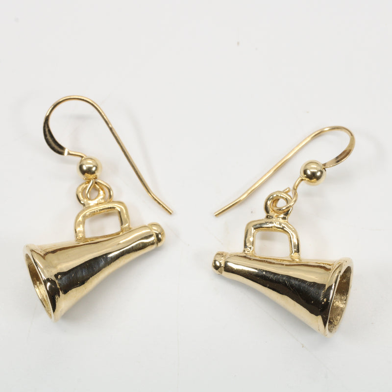 Solid Gold Cheerleader Megaphone Earrings made in Solid 14kt Gold