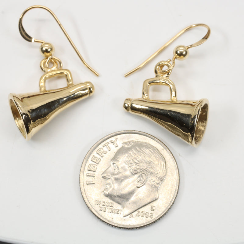 Solid Gold Cheerleader Megaphone Earrings made in Solid 14kt Gold