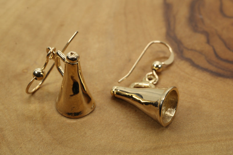 Solid Gold Cheerleader Megaphone Earrings made in Solid 14kt Gold