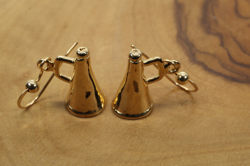 Solid Gold Cheerleader Megaphone Earrings made in Solid 14kt Gold
