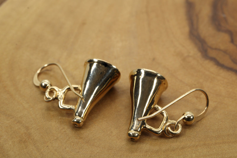 Solid Gold Cheerleader Megaphone Earrings made in Solid 14kt Gold