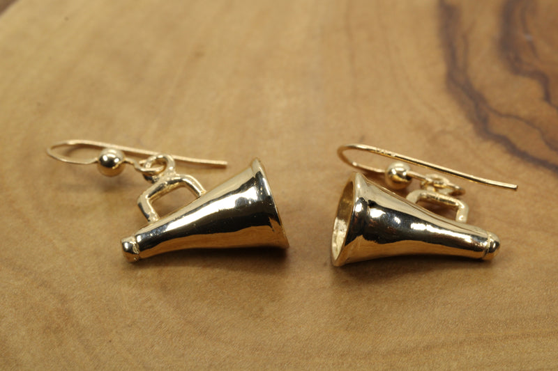 Solid Gold Cheerleader Megaphone Earrings made in Solid 14kt Gold