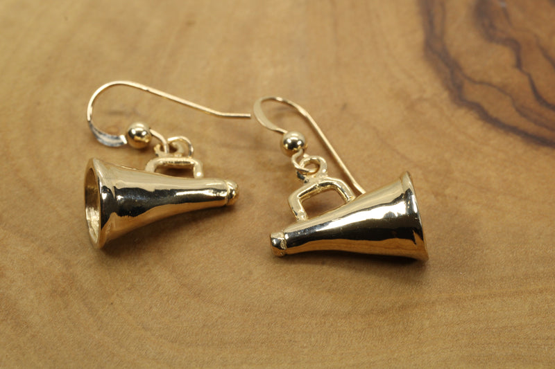 Solid Gold Cheerleader Megaphone Earrings made in Solid 14kt Gold