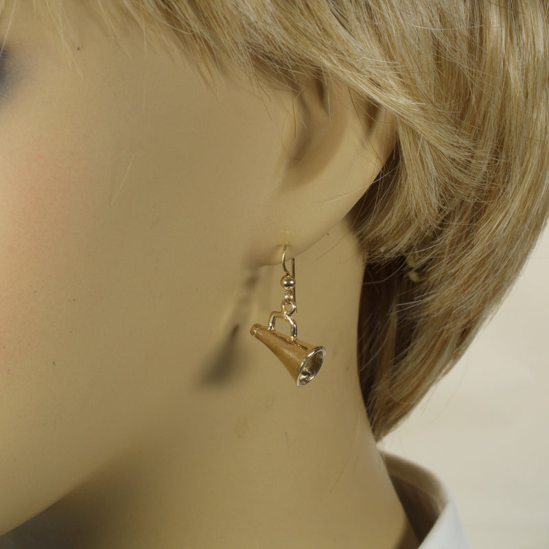 Solid Gold Cheerleader Megaphone Earrings made in Solid 14kt Gold