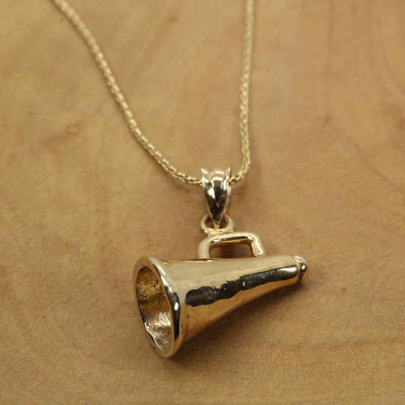 Solid Gold Cheerleader Megaphone necklace made in Solid 14kt gold