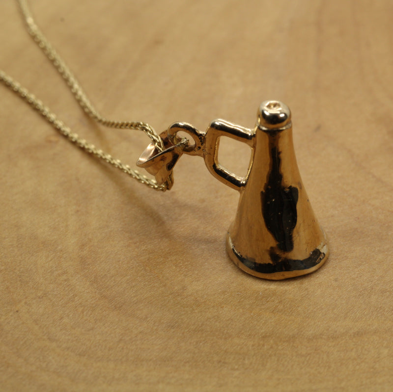 Solid Gold Cheerleader Megaphone necklace made in Solid 14kt gold
