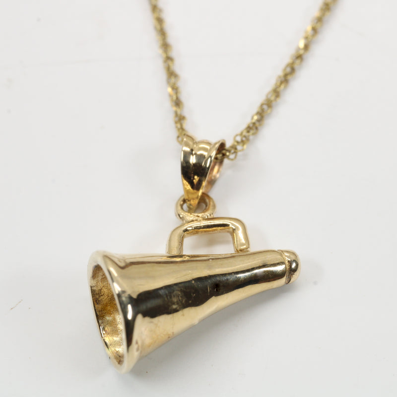 Solid Gold Cheerleader Megaphone necklace made in Solid 14kt gold