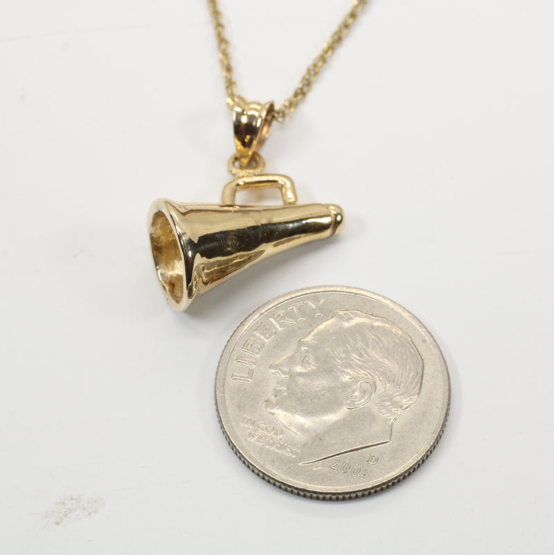 Solid Gold Cheerleader Megaphone necklace made in Solid 14kt gold