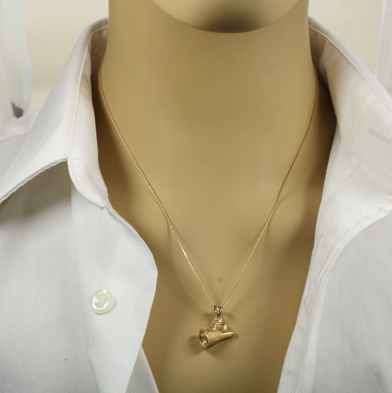 Solid Gold Cheerleader Megaphone necklace made in Solid 14kt gold