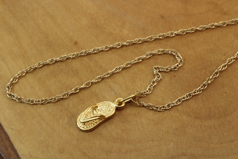 Gold Tiny Size Flip Flop Sandal Necklace made in 14kt gold vermeil for child