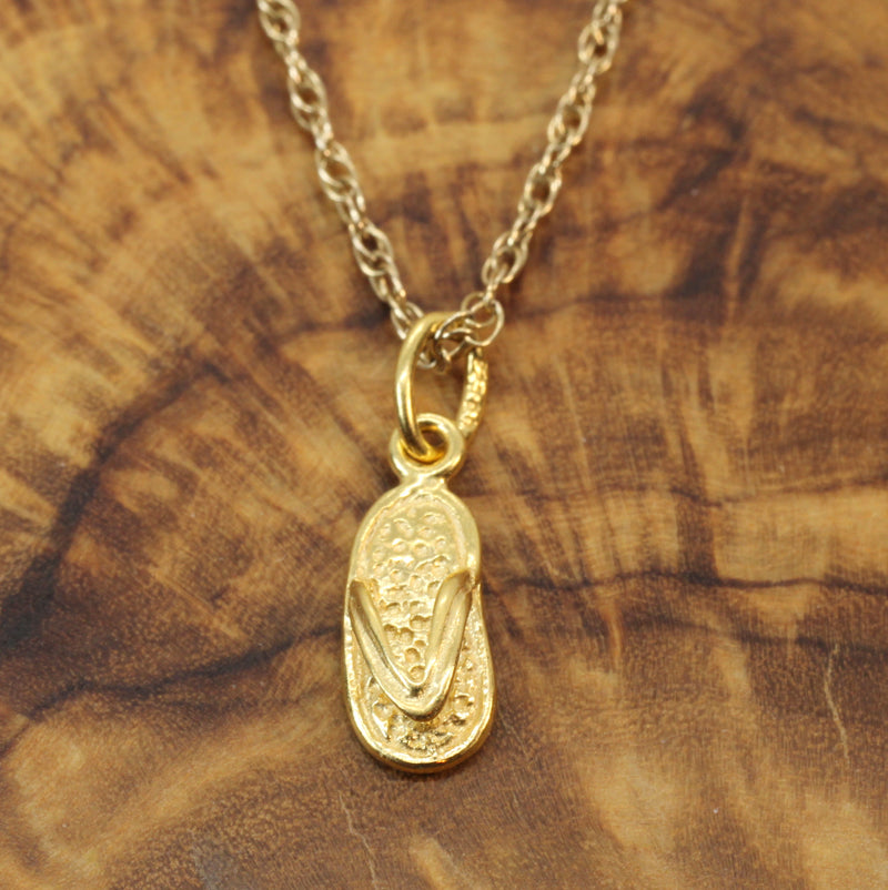 Gold Tiny Size Flip Flop Sandal Necklace made in 14kt gold vermeil for child