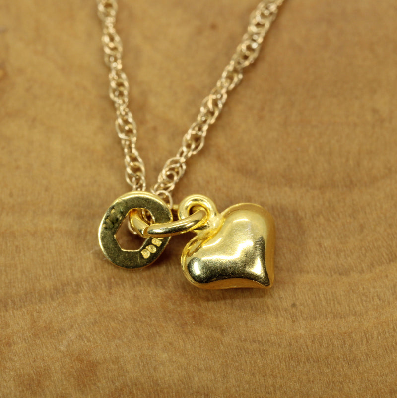 Tiny Gold Puffed Heart Necklace for her made in 14kt gold vermeil