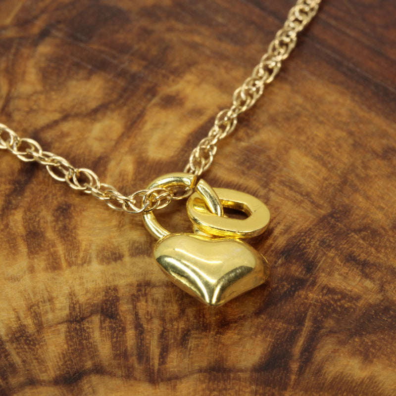Tiny Gold Puffed Heart Necklace for her made in 14kt gold vermeil