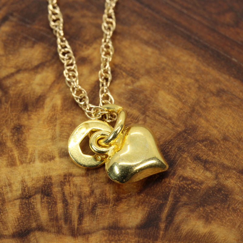 Tiny Gold Puffed Heart Necklace for her made in 14kt gold vermeil