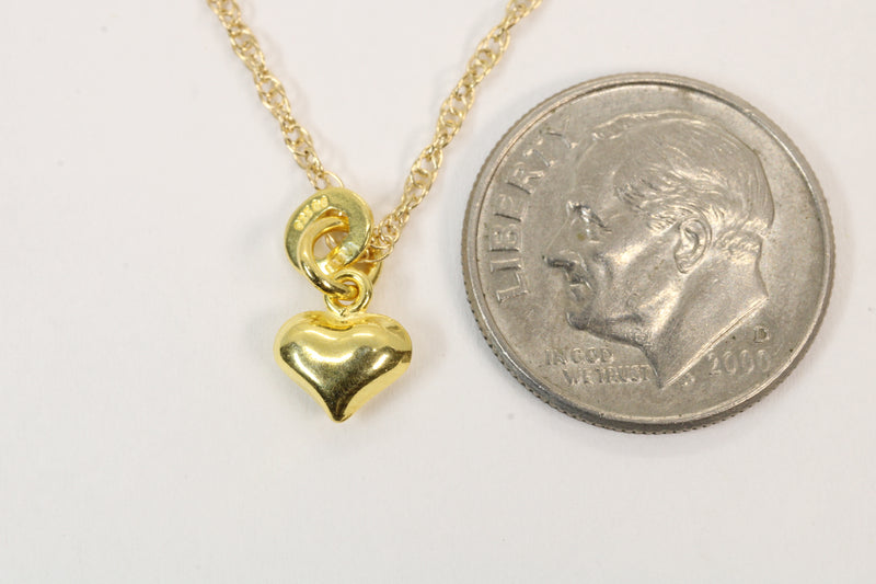Tiny Gold Puffed Heart Necklace for her made in 14kt gold vermeil