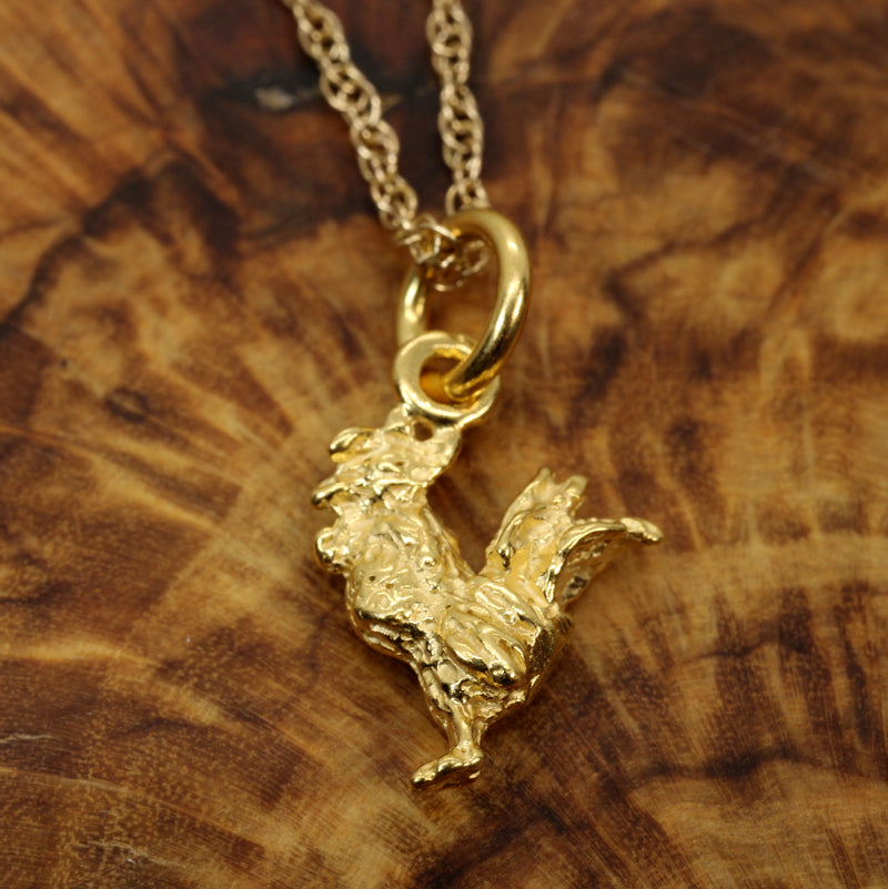 Gold Rooster Necklace or charm made in 14kt gold vermeil in tiny size