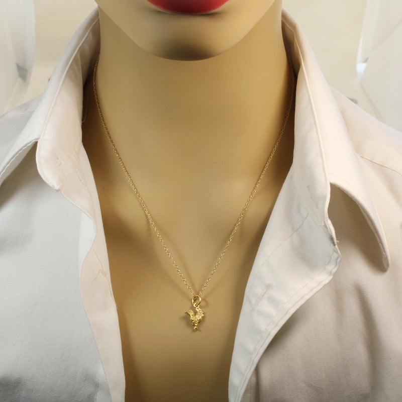 Gold Rooster Necklace or charm made in 14kt gold vermeil in tiny size