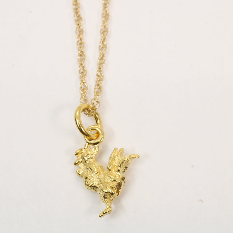 Gold Rooster Necklace or charm made in 14kt gold vermeil in tiny size