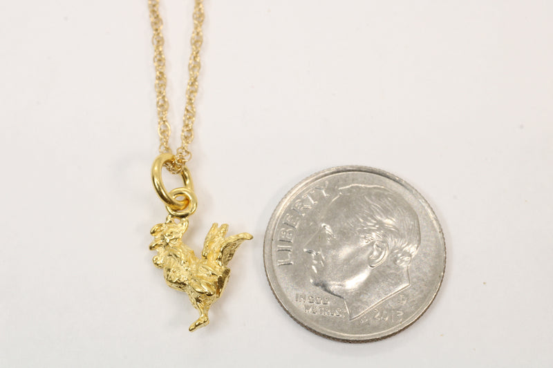 Gold Rooster Necklace or charm made in 14kt gold vermeil in tiny size