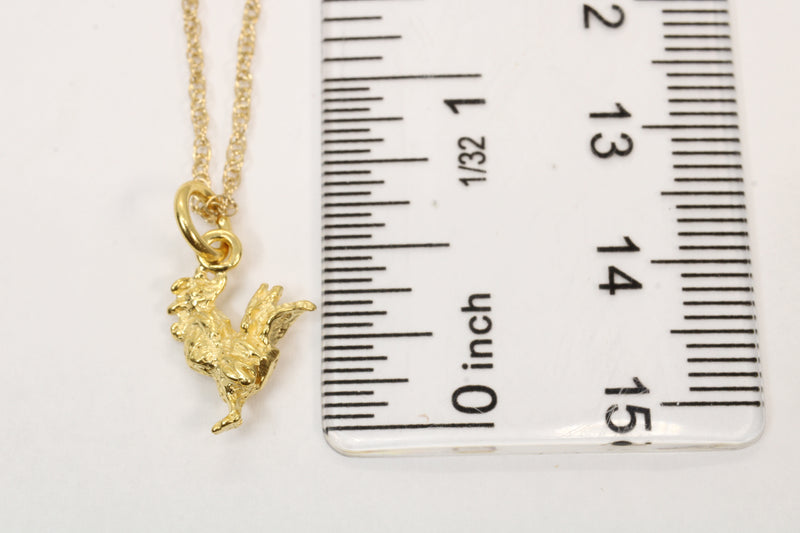 Gold Rooster Necklace or charm made in 14kt gold vermeil in tiny size