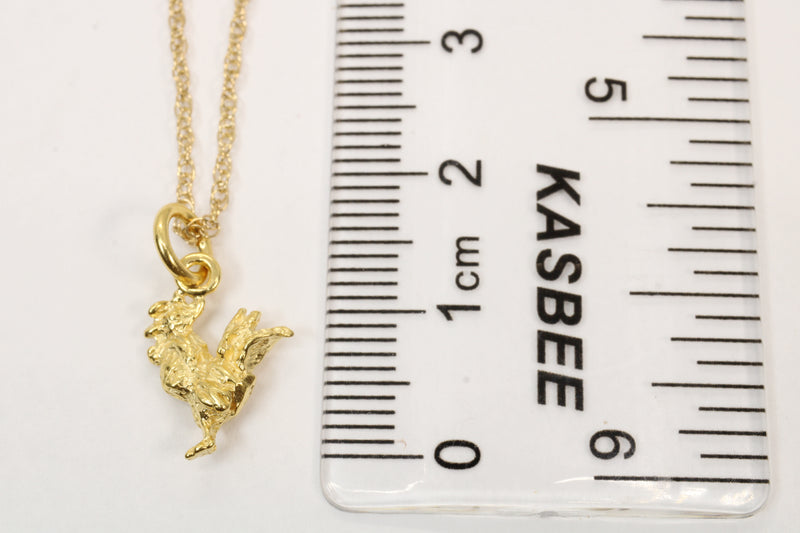 Gold Rooster Necklace or charm made in 14kt gold vermeil in tiny size